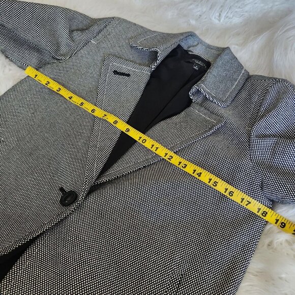 Talbots Tweed Crop Blazer Jacket Women Size 6 Collar Pleated Black Black Cotton - Picture 6 of 14